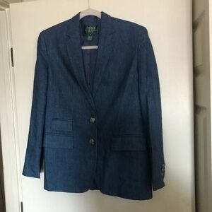 Lauren Ralph Lauren Linen Blazer 6P petite dark blue preppy classic vintage